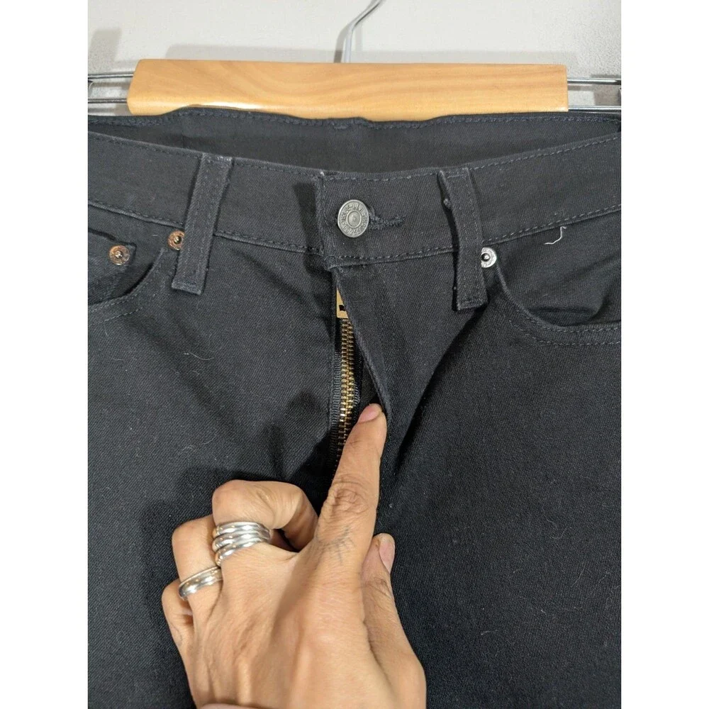 Levi's 502 Mens Black Taper Fit Jeans Mid Rise Cropped Raw Hem Sz 29 Grunge